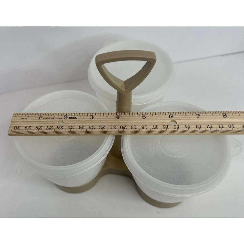 Vintage TUPPERWARE Triple Condiment Serving Caddy Handle Removable Bowls & Lids